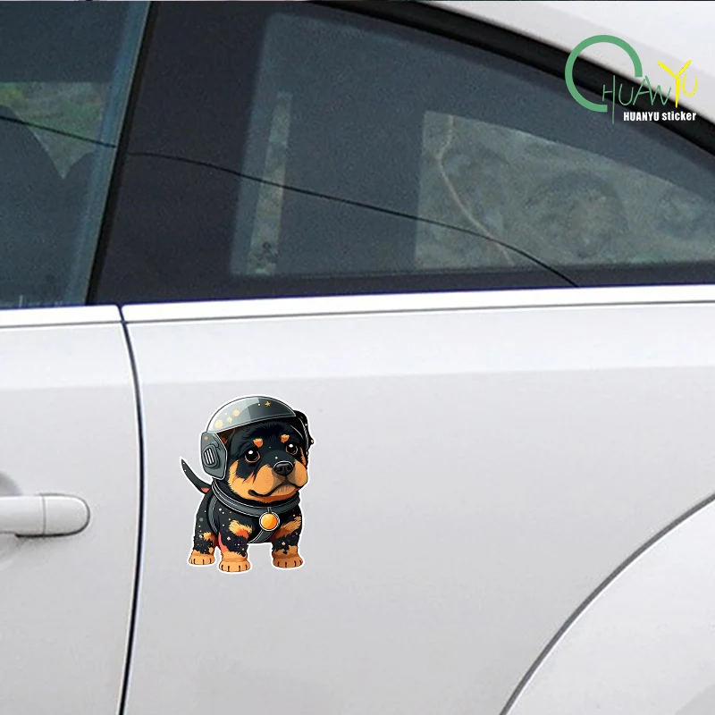 Rottweiler Wearing Helmet Creative Vinyl Waterproof Sticker Decal For Car, Laptop, Wall Window, Bumper