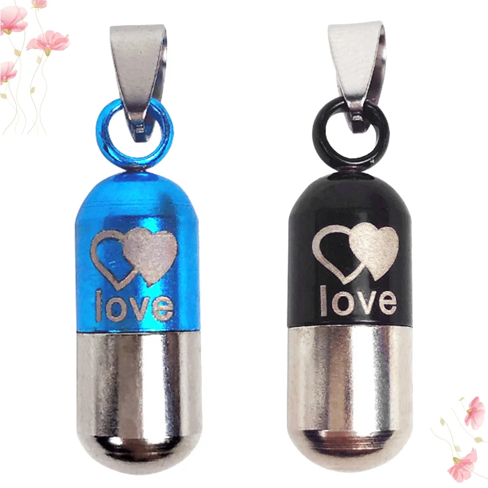 

2Pcs Identity Plate Pet Collar Hanging Pendant Durable Bullet Shaped Address Storage Bottle Anti-Lost Pendant Black Blue