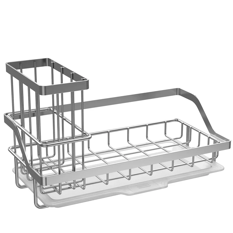 Removable Kitchen Sink Rack Cleaning Brush Soap Organizer Storage Rack With Drain Tray ,B 1 Piece