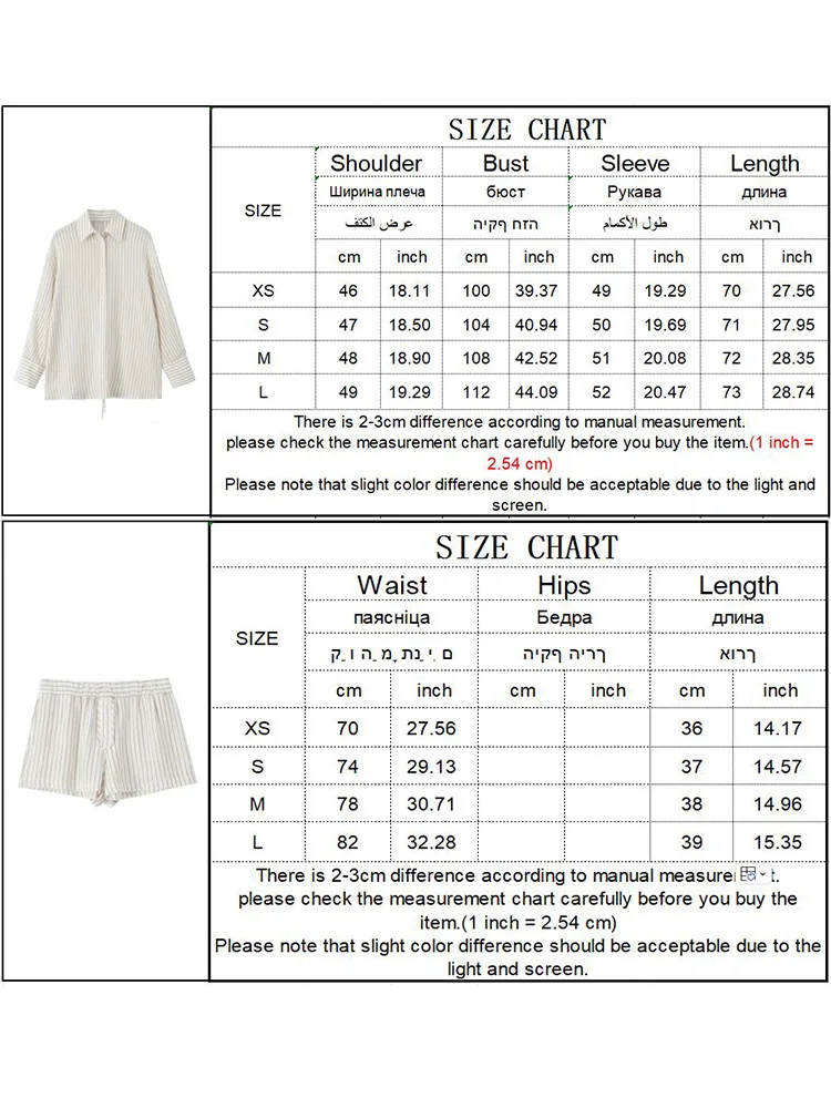 TRAF Women Loose Striped Shirts Shorts Set 2024 Long Sleeved Shirt and Shorts Two Pieces Sets Summer Chic Lady Street Suit