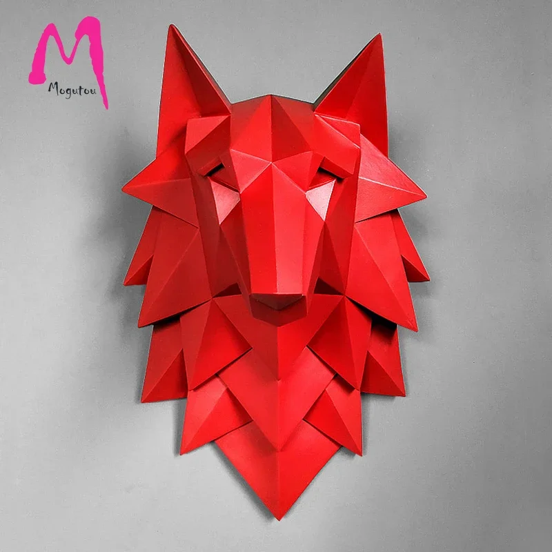 MGT-3D Abstract Wolf Head Sculpture, Handmade Resin Art Statue, Wedding Decoration Christmas Wall Decor Craft Artware Accessorie