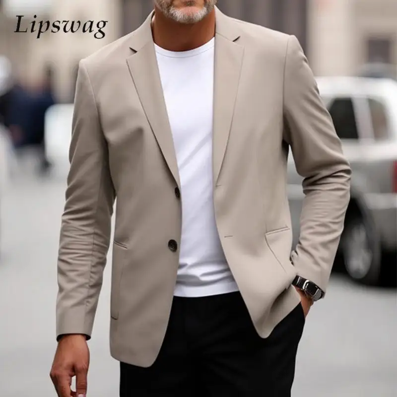 

New Fashion Solid Color Mens Jacket Coat Blazers Daily Casual Turn-down Collar Suit Jackets Men Spring Fall Stylish Outerwear