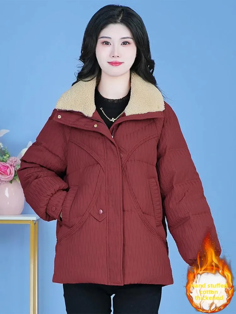 

Winter Thiened down Cotton Jaet Women's Faion Casual Warm Cotton Coat Winter Outerwear Loose Fit Korean Sle