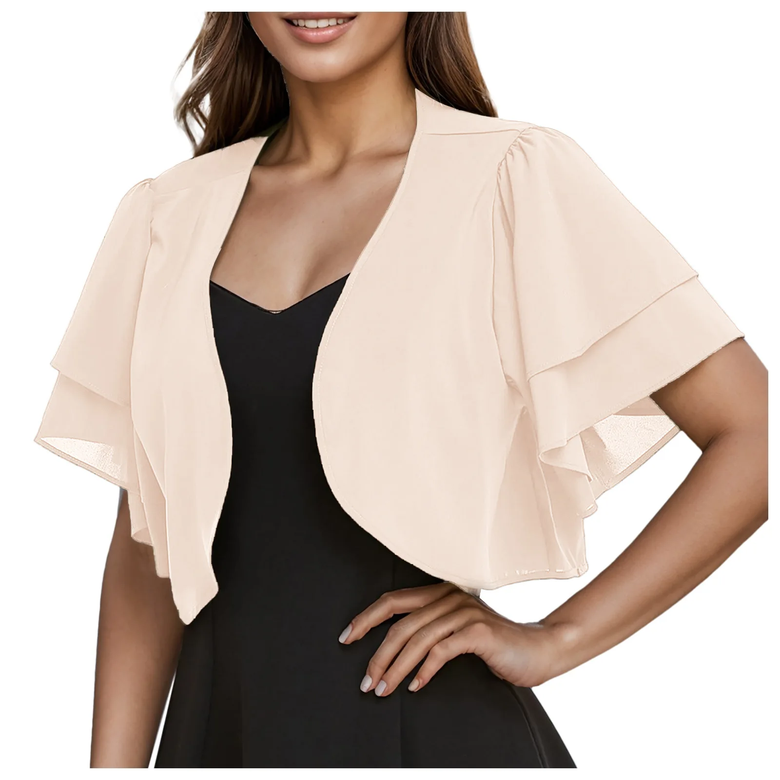 Europe and the United States spring and summer new women\'s chiffon blouse solid color short sleeve cardigan thin chiffon shawl w