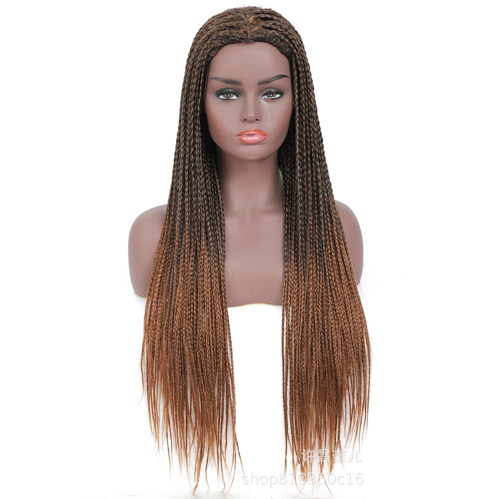 شعر مستعار أسود ثلاثي المضفر، عصابة رأس أفريقية لفروة الرأس، عصابة رأس من الدانتيل المقلد، شعر نسائي طويل، شعر مستعار مضفر، #6