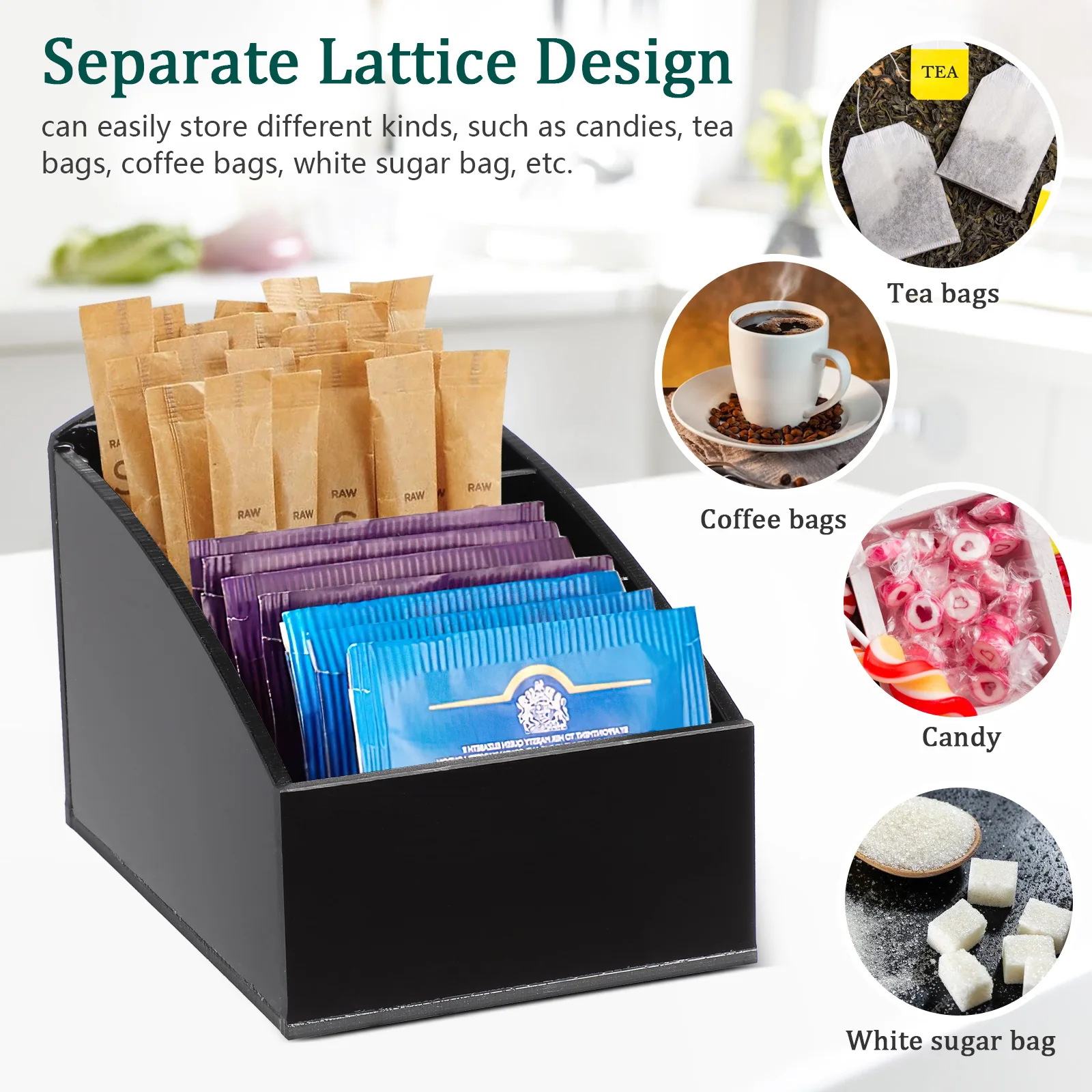 

tea Bag Storage Box Seasoning Bag Organizer Hotel Tea Bag container Modern Sugar Packet Sorter Bar Tea Holder Coffee Station Box