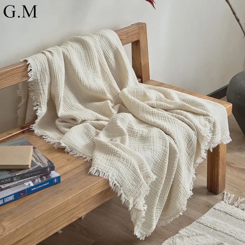 

Cotton Solid Color Throw Blanket for Sofa Bed Soft Portable Nap Shawl Towel Air Conditioning Blankets Breathable Gauze Blanket