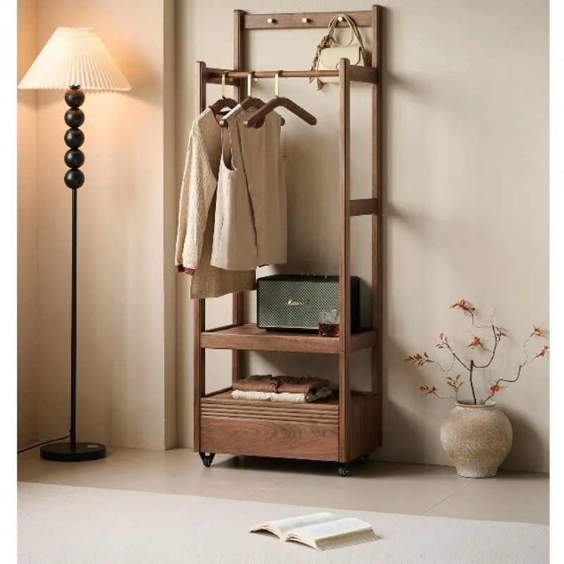 Black walnut solid wood hanger, simple bedroom coat rack, floor-to-ceiling clothes rack removable