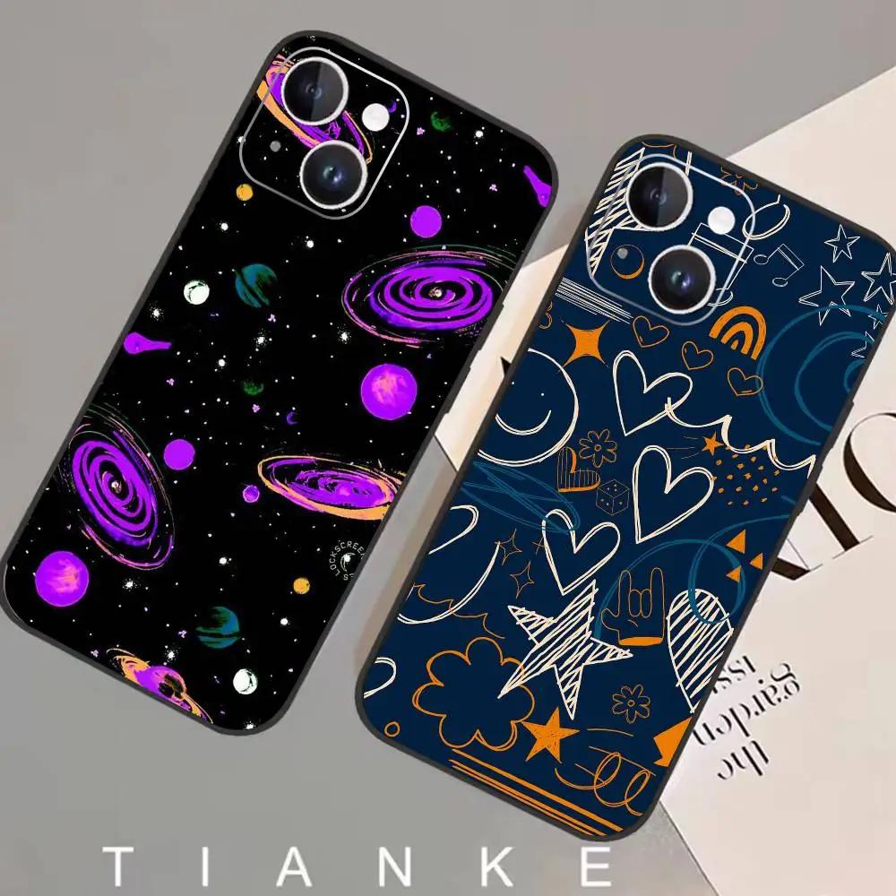 

Y2k INS Graffiti Phone Case For iPhone17,16,15,14,13,12 Plus,Max Soft Silicone Black Cover