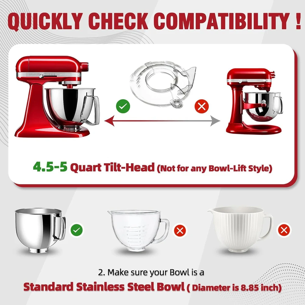 

B53CC Защитный экран для наклонной головки KitchenAid 4,5-5QT, защитный щиток для заливки, защита от брызг для чаши миксера Kitchenaid