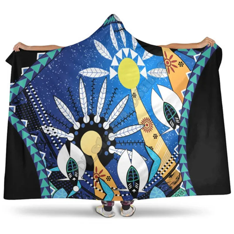 Australia Torres Strait Hooded Blanket Dhari Mask In Plam Tree 3D Print Fleece Blanket Wearable Blanket Adults For Kids Blanket