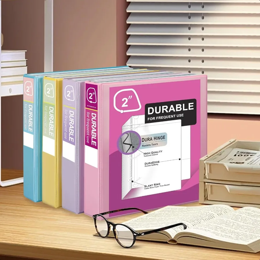Durable 3 Ring Binder 2 Inch Economy 4 Pack Each Holds 540 Sheets DRing Presentation View Binders for Office School Home Pastel