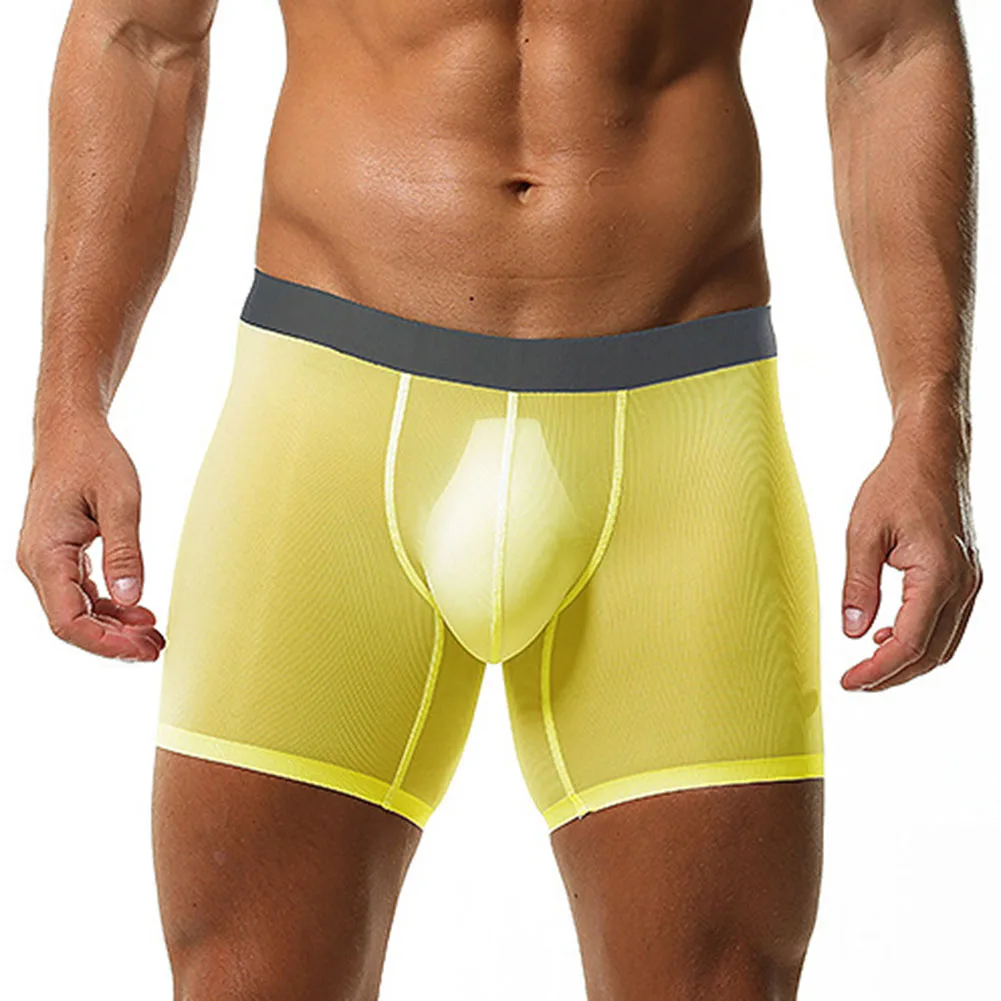 Celana Boxer Pria Celana Dalam Pendek Harian Seksi Polos Celana Dalam Pria Pinggang Sedang Bahan Sutra Es Oranye Abu-abu-biru
