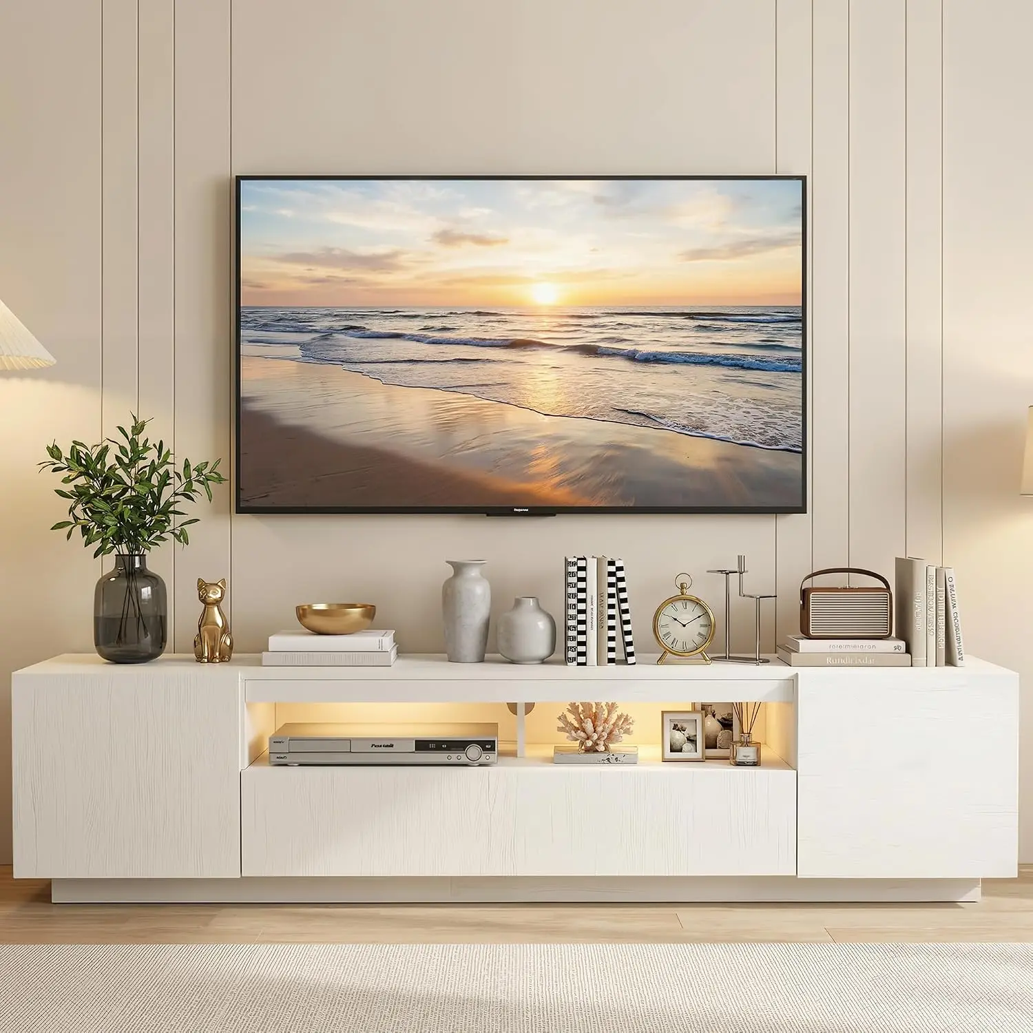 LED TV Stand Entertainment Cabinet for TV Up to 80 Inch with Storage Shelves Console for Living Room Bedroom, Customized