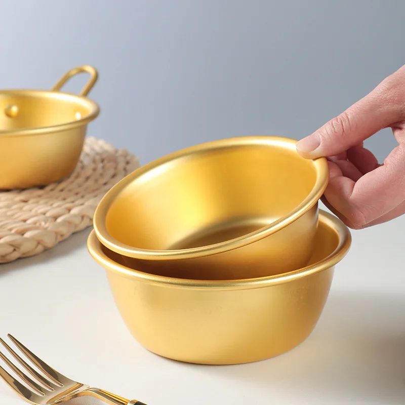 Yellow Bowl Yellow Aluminum Korean Rice Wine Bowl with handle Heatable Pickle Bowl Shabing Bowl Korean Tableware Dessert Bowl