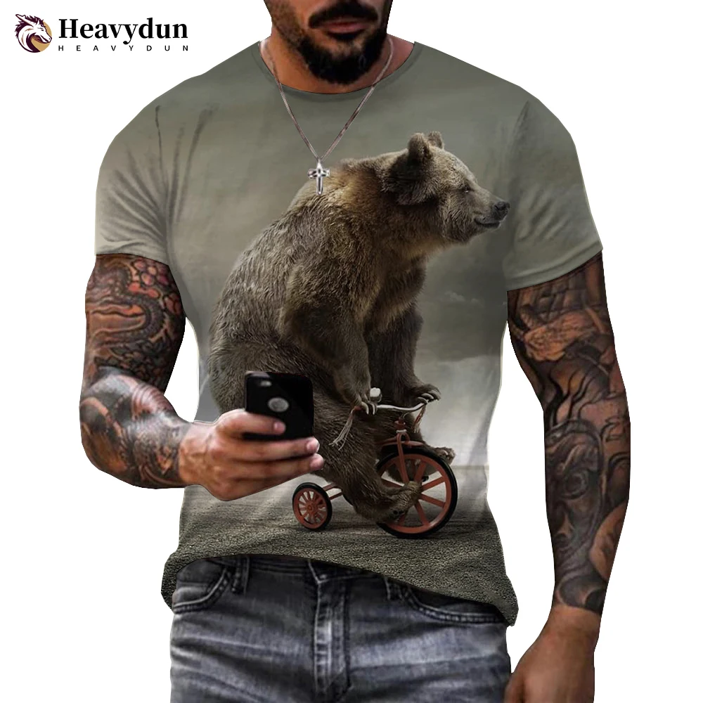 

Bear Riding a Bike Printed 3D T-shirt Men Women Summer Fashion Casual Funny Tshirt Animal Pattern Harajuku Streetwear Tops