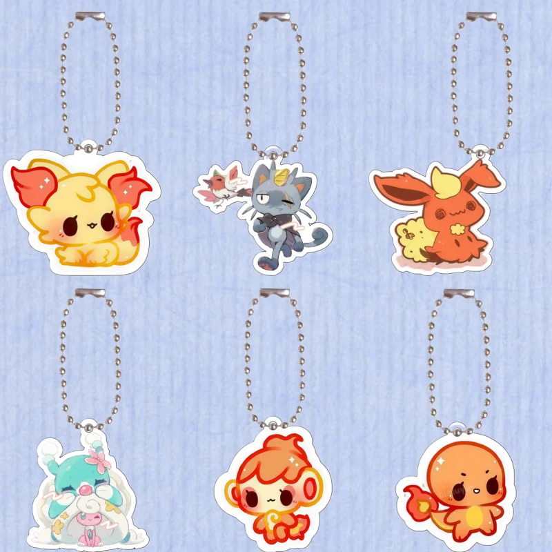 

Recycled Acrylic Keychain for Fennekin Meowth Flareon Cosmog Chimchar Charmander Anime Game Keychain Backpack Pendant Gift