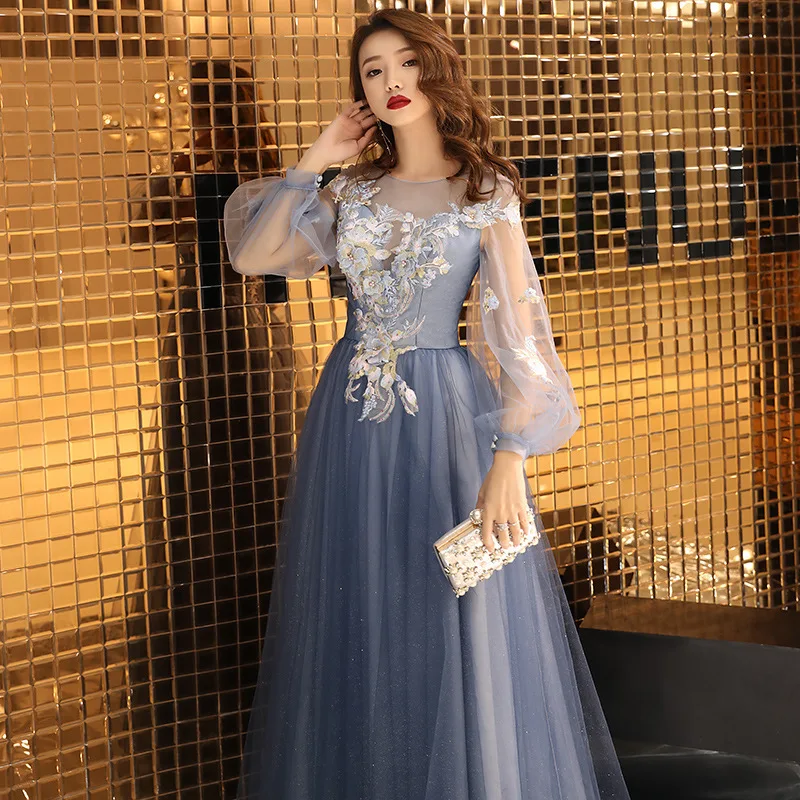 فستان سهرة للنساء 2025new نمط طويل مأدبة الجنية جو حالمة التخسيس كم طويل فستان الحفلات الاجتماع السنوي