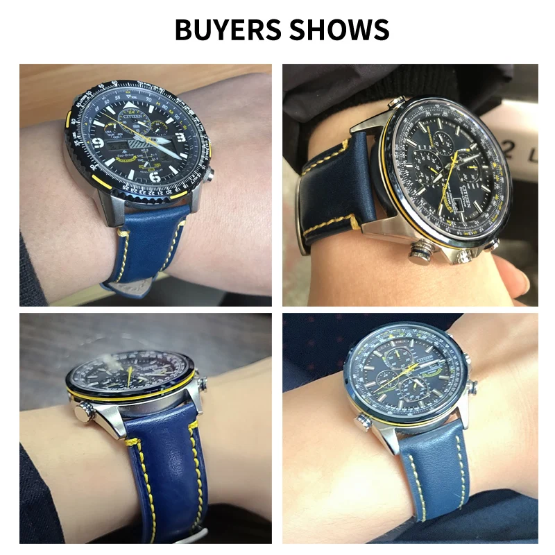 Genuine Leather Watchband for Citizen Blue Angel At8020 Aw1230 H820 Eco-Drive Cowhide Safe 22 23 Durable with Tool Watch Strap