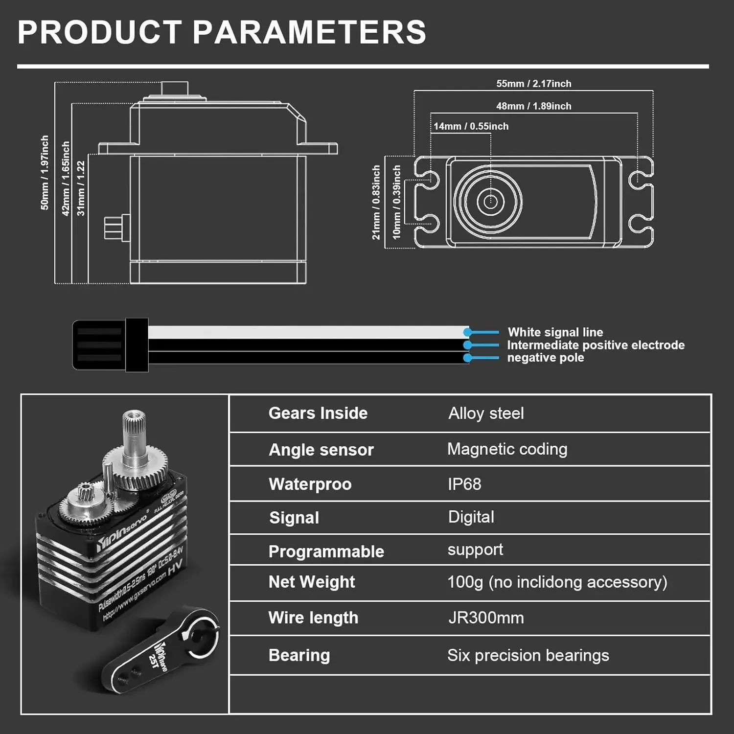 YIPIN 80kg Servo Digitale Impermeabile IPX8 PWM Motore Brushless Coppia Elevata Ingranaggio Metallico Servo di Codifica Magnetica per Auto RC Robot