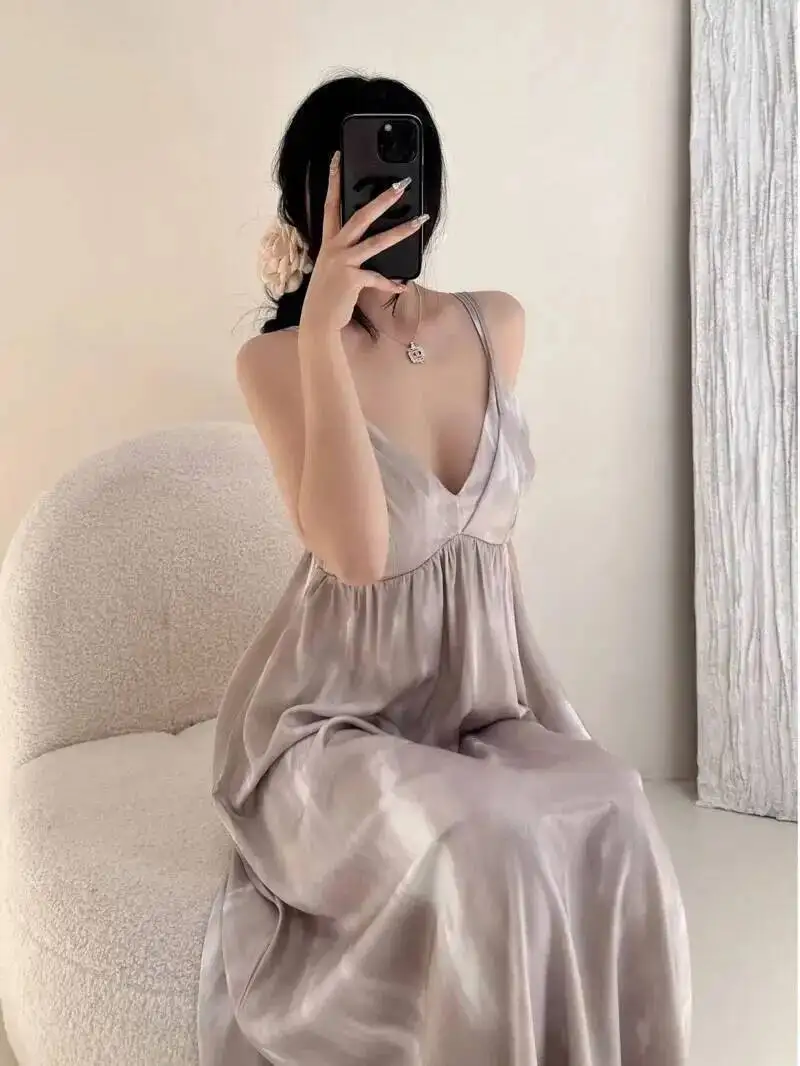 Summer New French Suspender Dress Elegant Gentle Temperament For Women Long Dresses Slim Fashion Sexy Women Tops Robe VN3H