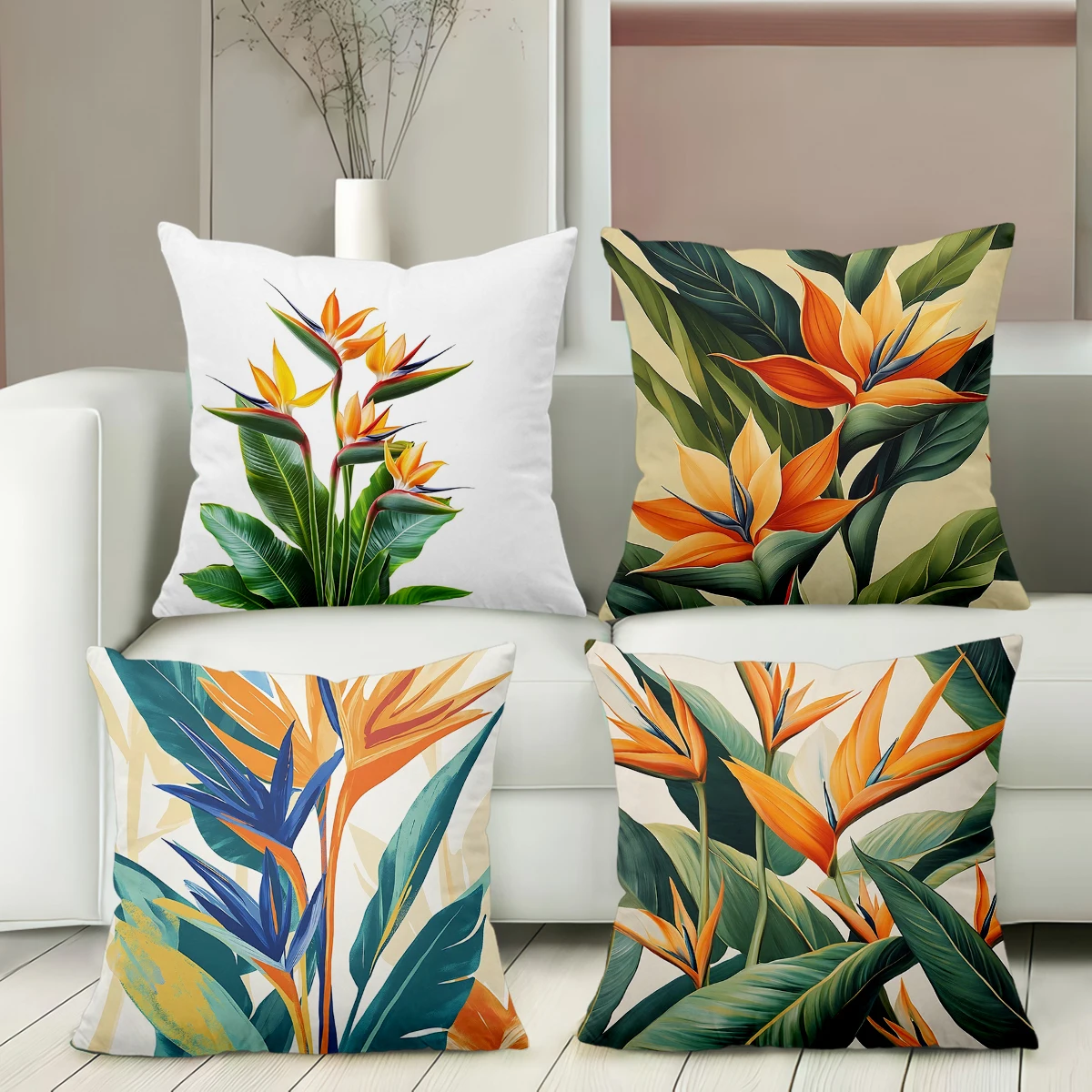 

2D Flat Printing Exotic Bird of Paradise Print Throw Pillow Covers Polyester Pillowcase Sofa Decorative Cushion Cover