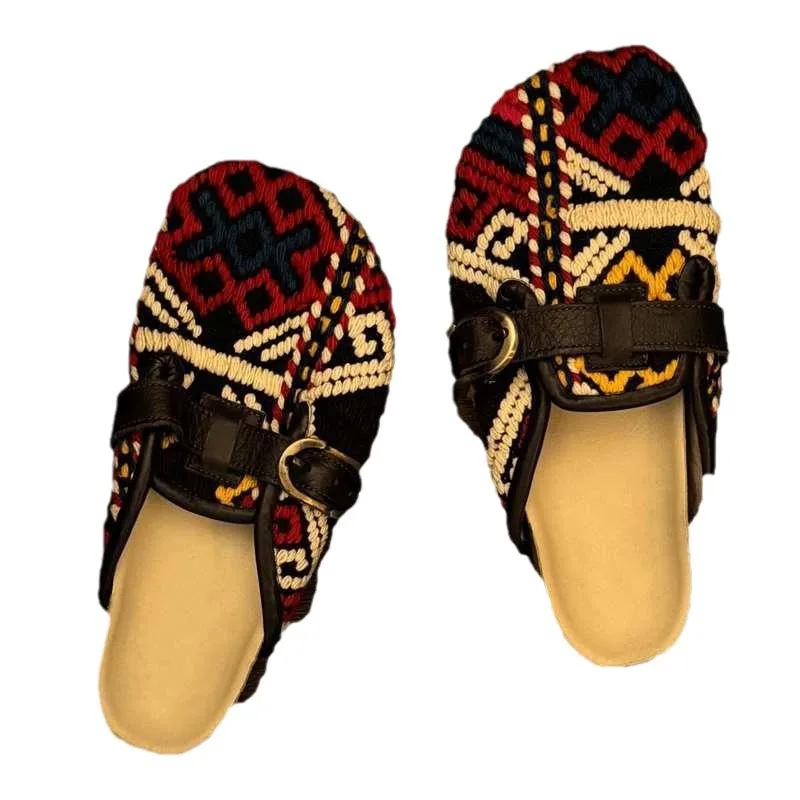 2024 retro hand-woven Birkenstocks women's new one-pedal bag head slippers platform single platform shoes designer models