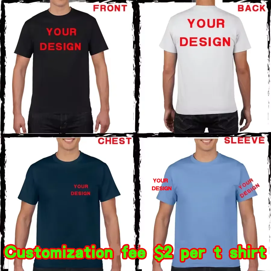 100% Katoenen Korte Mouw Effen Kleur O-hals Zacht T-Shirt Mannen Tops T-Shirt Aangepast Uw Ontwerp Bedrukt Unisex T-Shirt