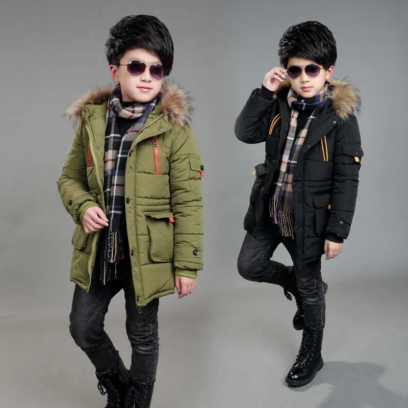 

Big Size Thick Warm Winter Teenager Boys Jacket Heavy Fashion Hooded Outerwear For Kids Children Windbreaker Coat