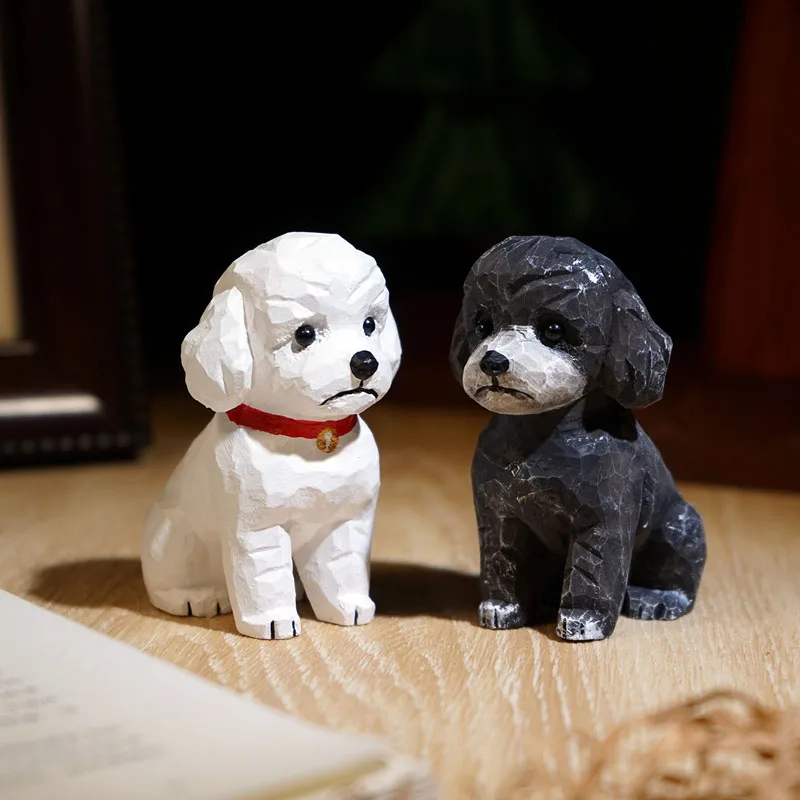 Handmade Wood Carving Dog Bird Sculpture Ornaments Living Room Office Desktop Miniature Animal Furnishings Garden Decoration