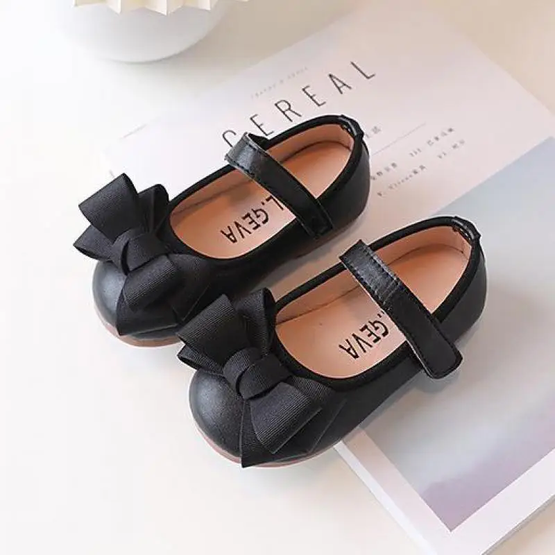 Kids Leather Shoes Girls Bow Sweet Princess Single Shoes 2023 Spring Autumn New Casual Flats Soft-soled Baby Shoes H609