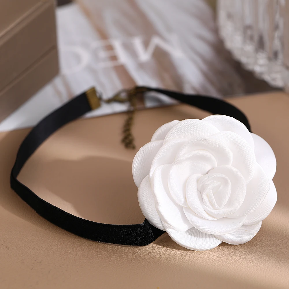 Cool Retro Black Dinner Party Big Flower Lace Choker Collar Sexy Neck Band Necklace for Women Girls Jewelry