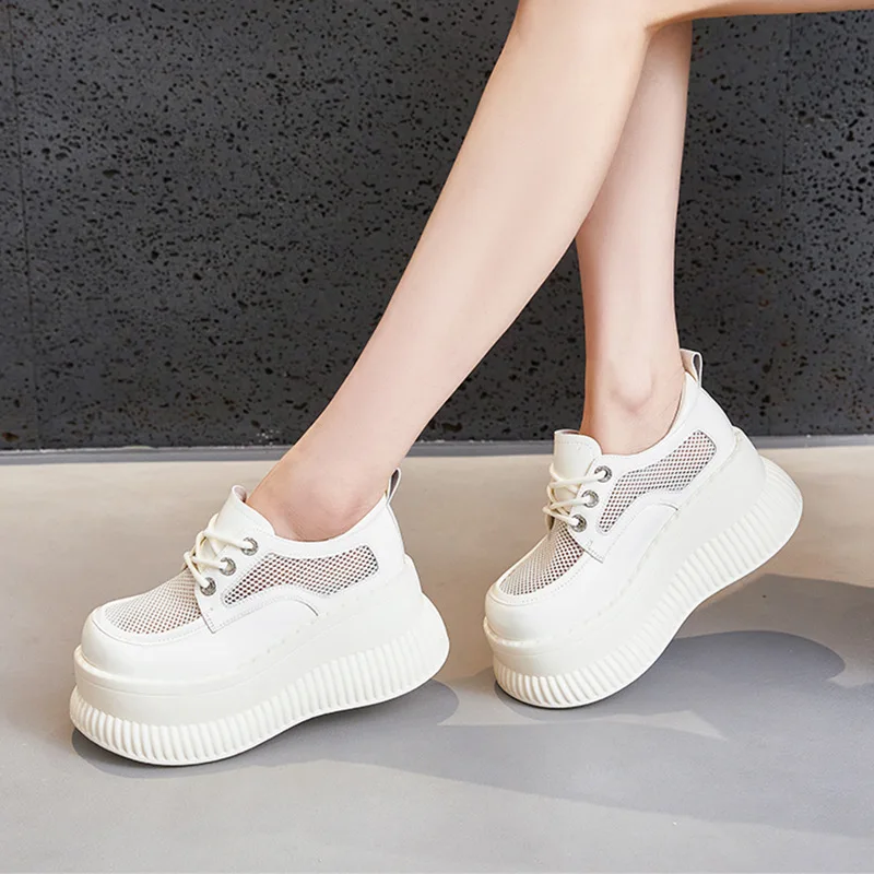 

Women Loafers Summer Breathable Mesh Slip On Shoes 8 5cm Thick Sole Casual Comfortable Height Increasing Shoes