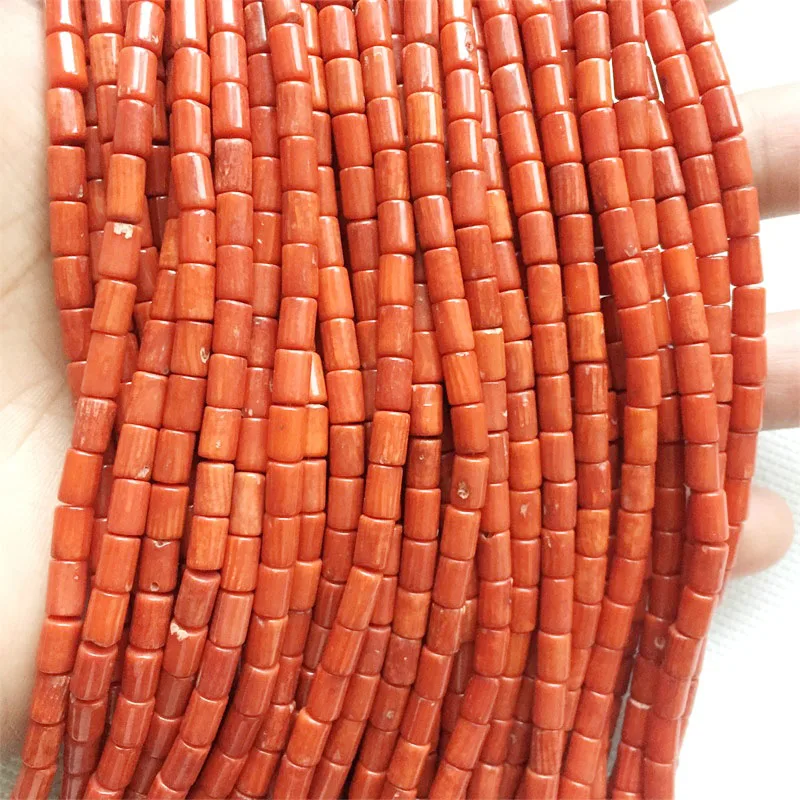 Rare 4*6MM Round Tube Orange Red Coral Gemstone Healing Power Natural Stone Bead For Jewelry Necklace Bracelet Making DIY