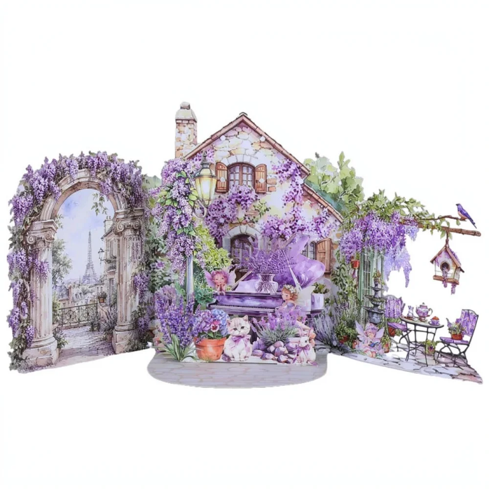 Exquisite 3D Greeting Card Wisteria Lavender Floral Design For Qian Birthday Holiday Festival Gift Note Paper Art