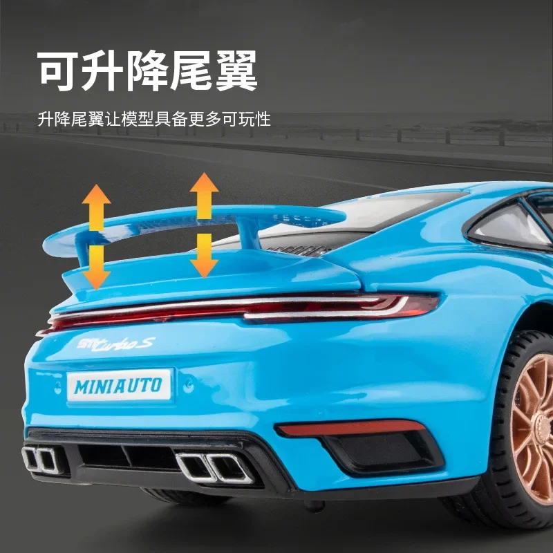 1:24 Porsche 911 Turbo S Diecast Metal Alloy Model car Sound Light Pull Back Collection Kids Toy Gifts F419