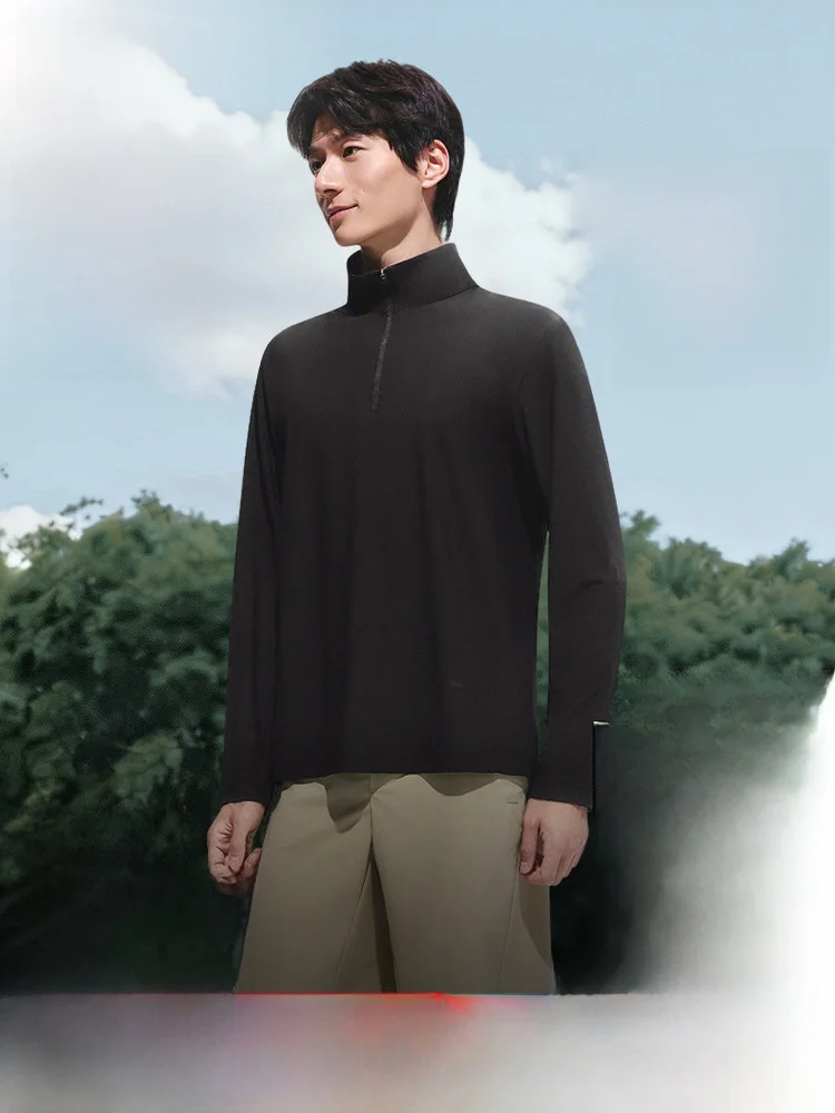 

Men's Breathable UV Protection Long Sve T-irt Stand Collar Outdoor Qui Dry f Zipper Sportswear Stand Fit Nylon L...