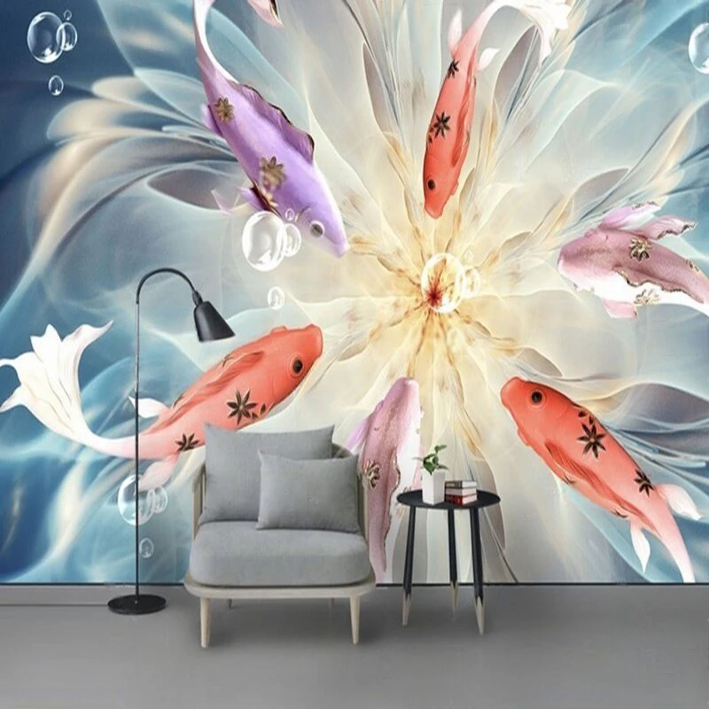 Modern and elegant embossed peacock fish TV luxurious home decoration bedroom commercial decoration background wall