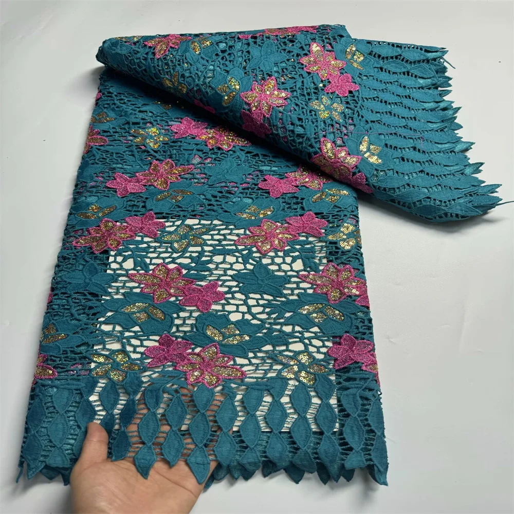 

Nigerian Guipure Cord Lace Fabric 2024 High Quality African Water Soluble Sequins Lace Fabric For Women Wedding Party Dresses