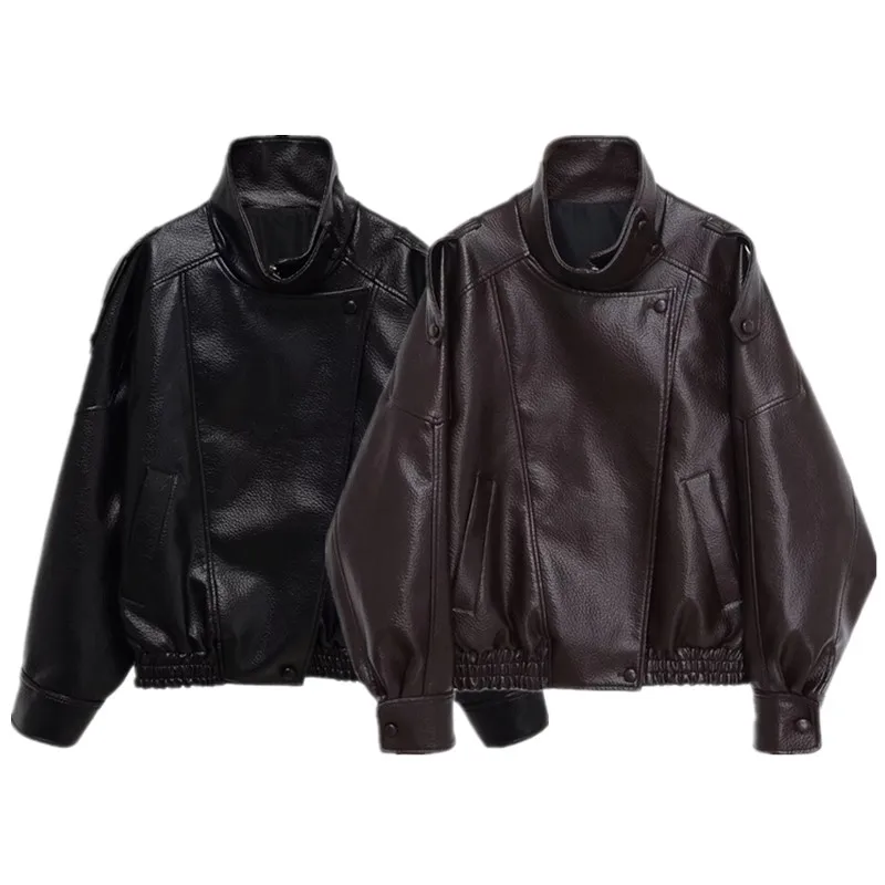 Lose Design Damen Leder Jaet ort Oberbekleidung Wärme Damen Faion Herbst Neue Sle Reißverschluss Kein Hut