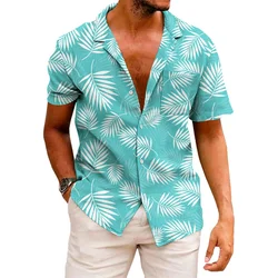 Camisa con solapa estampada para hombre, camisa hawaiana de manga corta, transpirable, informal, trabajo diario al aire libre, calle, vacaciones de verano, nuevo estilo, 2024