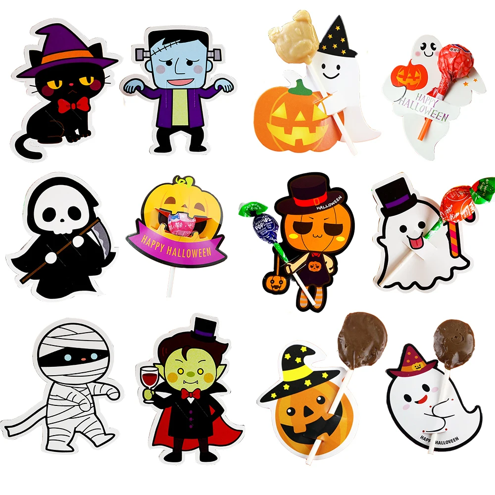 20PCS Halloween Lollipop Package Card Pumpkin Ghost Skull Witch Lollipop Holder for Halloween Party Supplies Kids Trick Or Treat