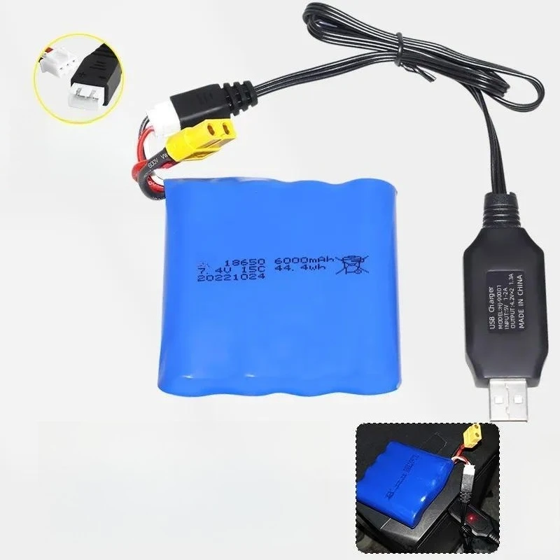 18650 Lithium Battery Pack 7.4V 6000mAh Large Capacity 15C Rate for High Speed Speedboat Accessories Remote Control Boat