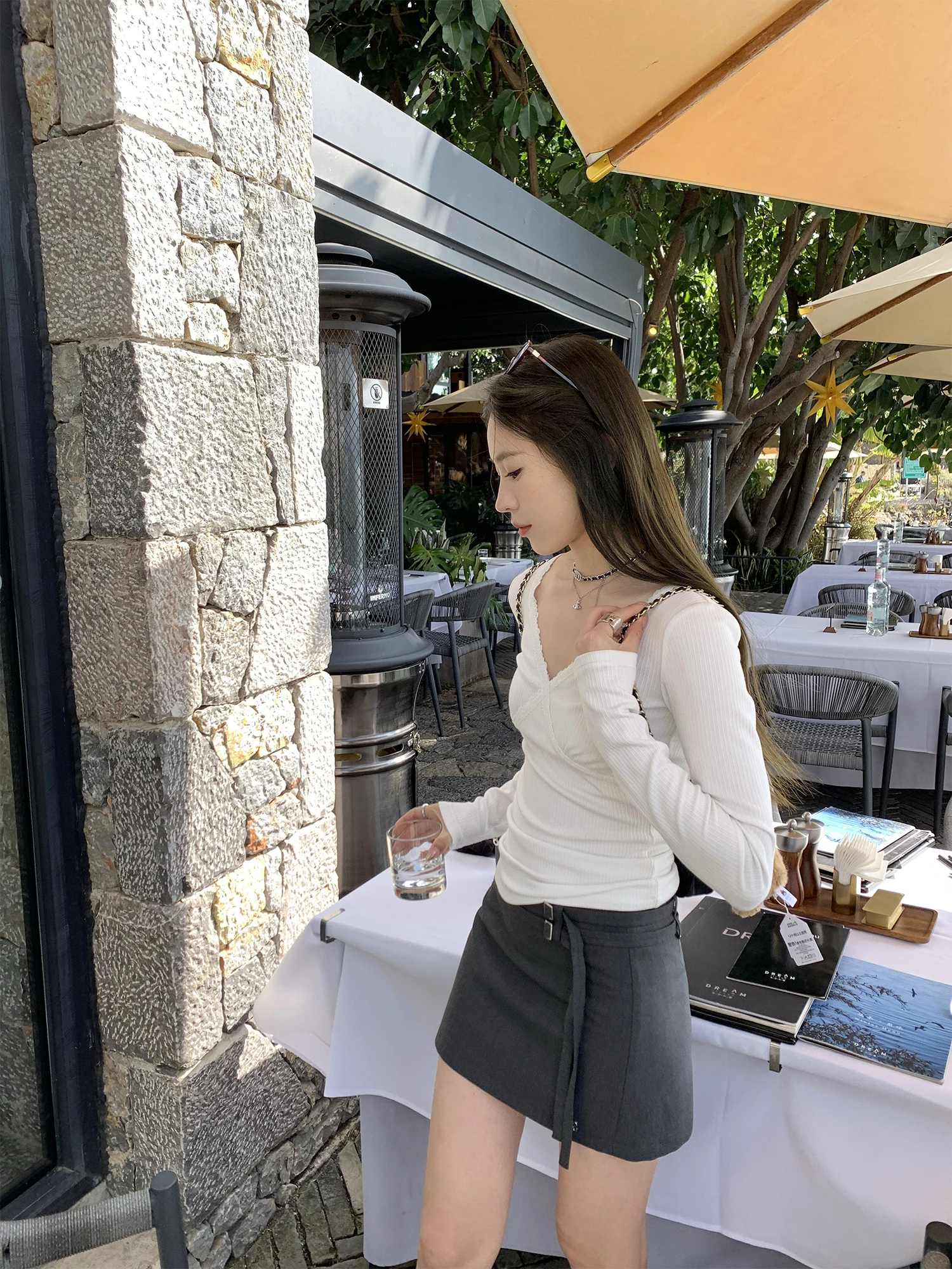 Hhi ey Double Belted Suit Skirt Women's High Waist A-Line ort Skirt Spring College Sle Commute Faion Ladies' Skirts