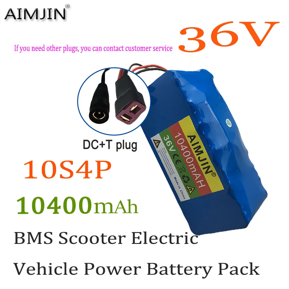 Bateria de lítio recarregável, BMS Vehicle Battery Pack, Adequado para bicicletas elétricas, Scooters, 10S4P, 36V, 10400mAH, 1000W