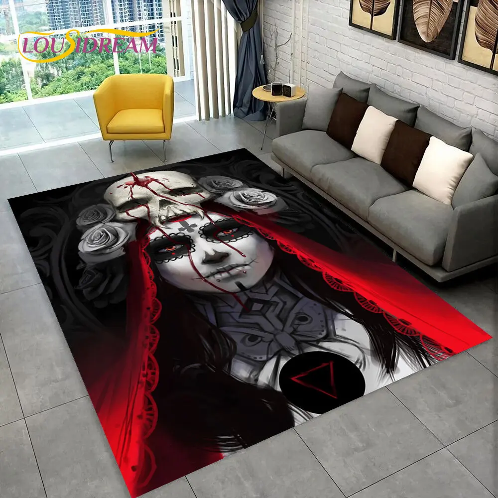 3D Gothic Horror Female Skull Dead Girl Area Rug,Carpet Rug for Home Living Room Bedroom Sofa Doormat Decor,Non-slip Floor Mat