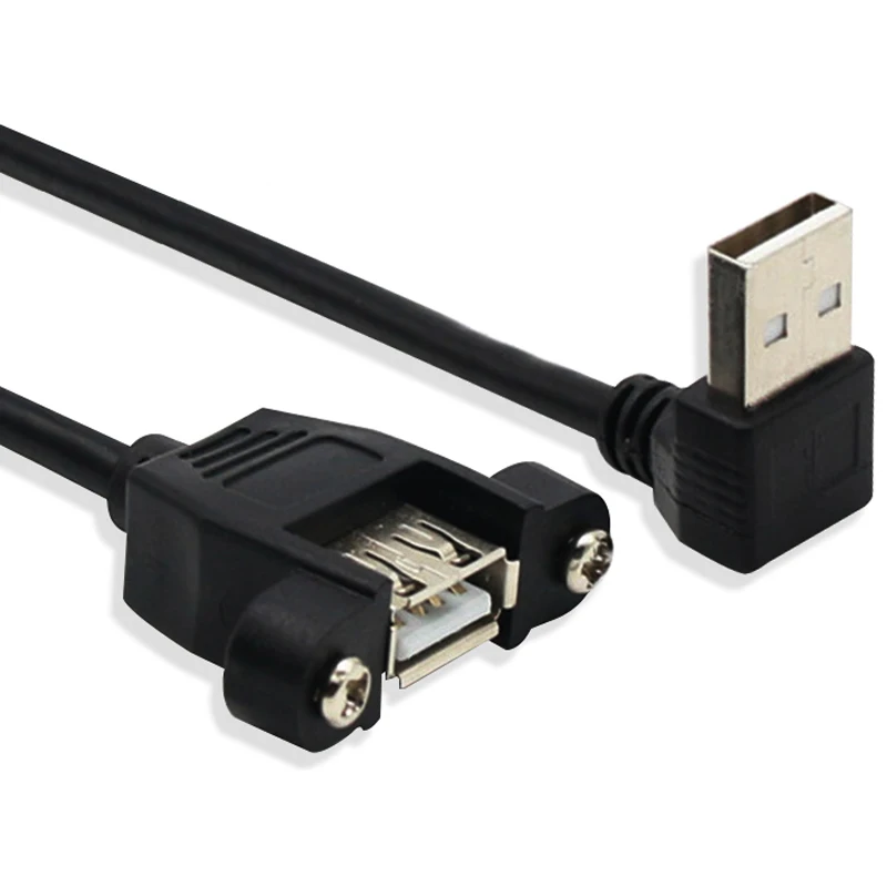 USB2.0 Extension Cable with Ears USB Cable Male To Female Screw Holes for Fixing USB Chassis Cabinet Baffle 90 Degree Right