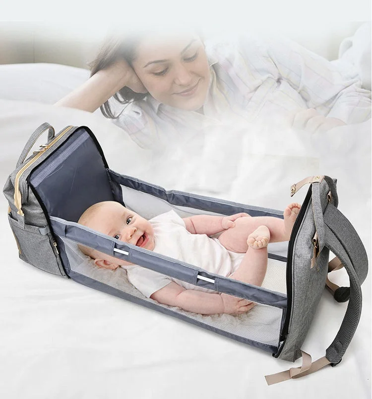 New arrival Folding Waterproof Maternity Handbag Stroller baby Nappy Bag Bed Backpack Diaper Bag with Bassinet for mom