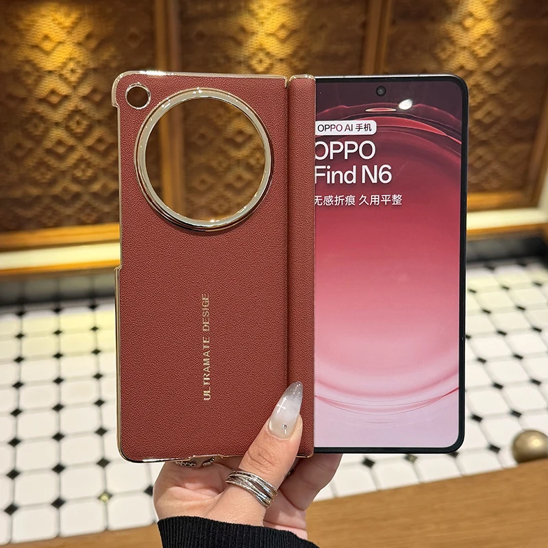 

Case For OPPO Find N6 Luxury Leather Gold Plating Premium Foldable Shockproof Hard Mobile Phone Case Cover