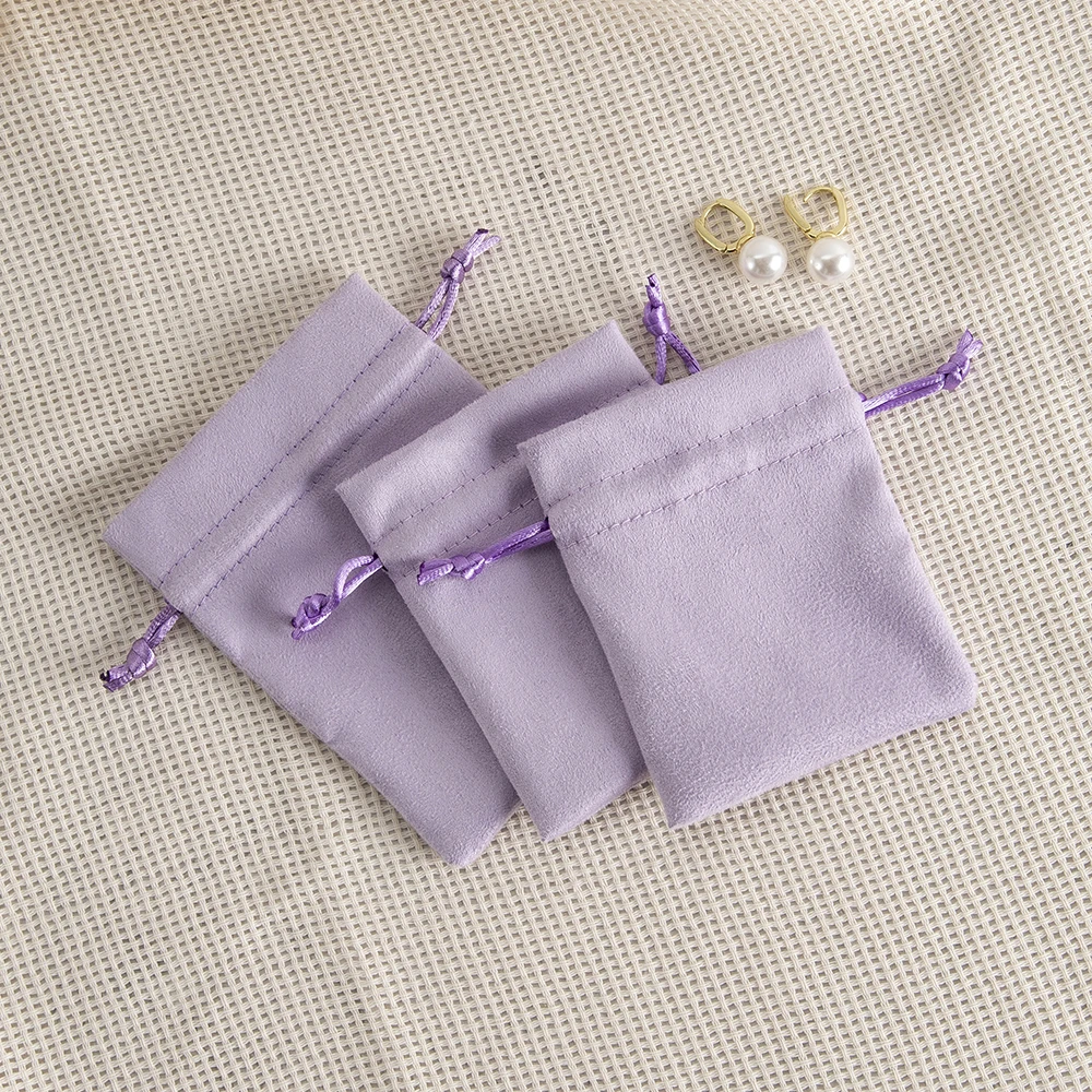 10PCS /Lot Flannel Dust Pouch Purple Gift Bags To Pack Jewelry Earring Brace Strap Drawstring Velvet Wedding Favors Sack 10x15cm